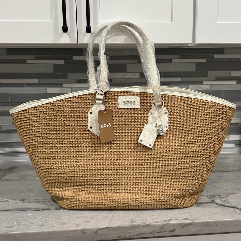 BOSS Tan and White Women's HUGE TOTE NWT